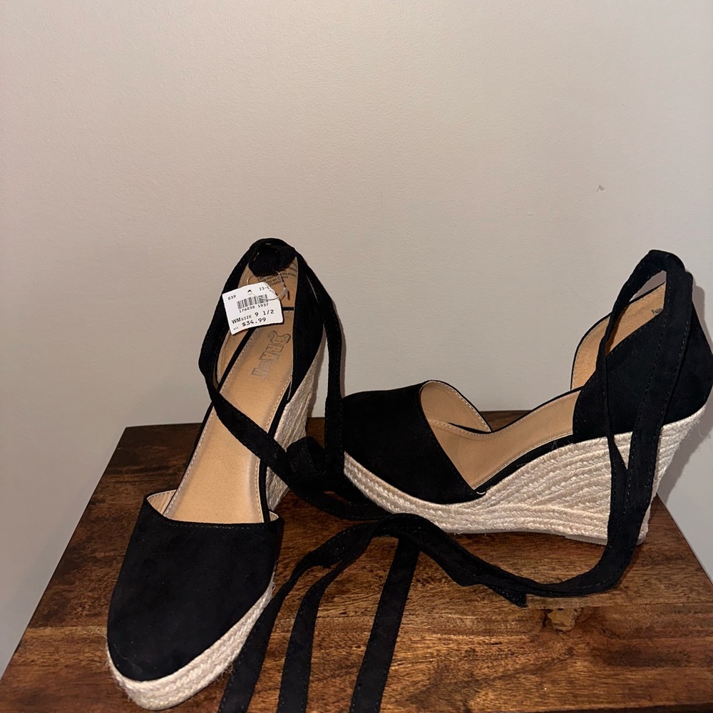 Black suede wedges size 9.5 never worn